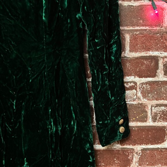 VTG Zakura Emerald Green Crushed Velvet Midi Dress Jeweled Epaulettes Size 8 - Picture 10 of 10